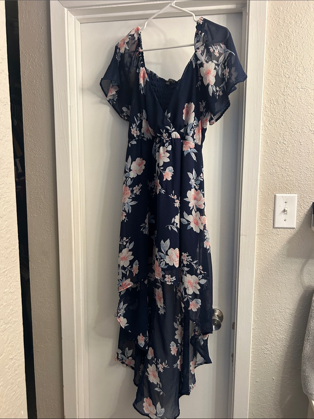 Lily Rose Navy Floral High-Low Dress with Pink Blooms